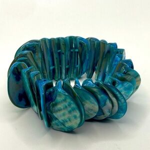 Vtg Aqua Blue Abalone Mother of pearl Stretch Bracelet OS Fits Most Elastic